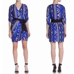 Yumi Kim Blue Aztec Wrap Tie Waist Dress Large